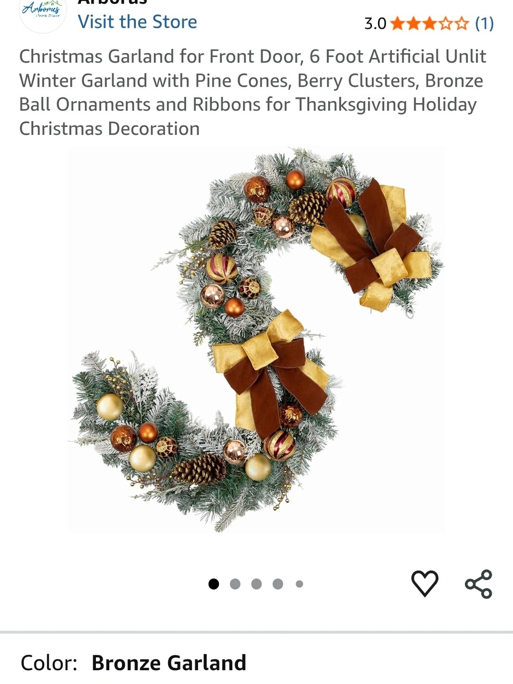 Bronze Holiday Garland with Pine Cones and Bows - Home Holiday